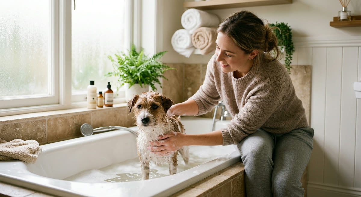 Illustration for How to Bathe a Dog That Hates Water