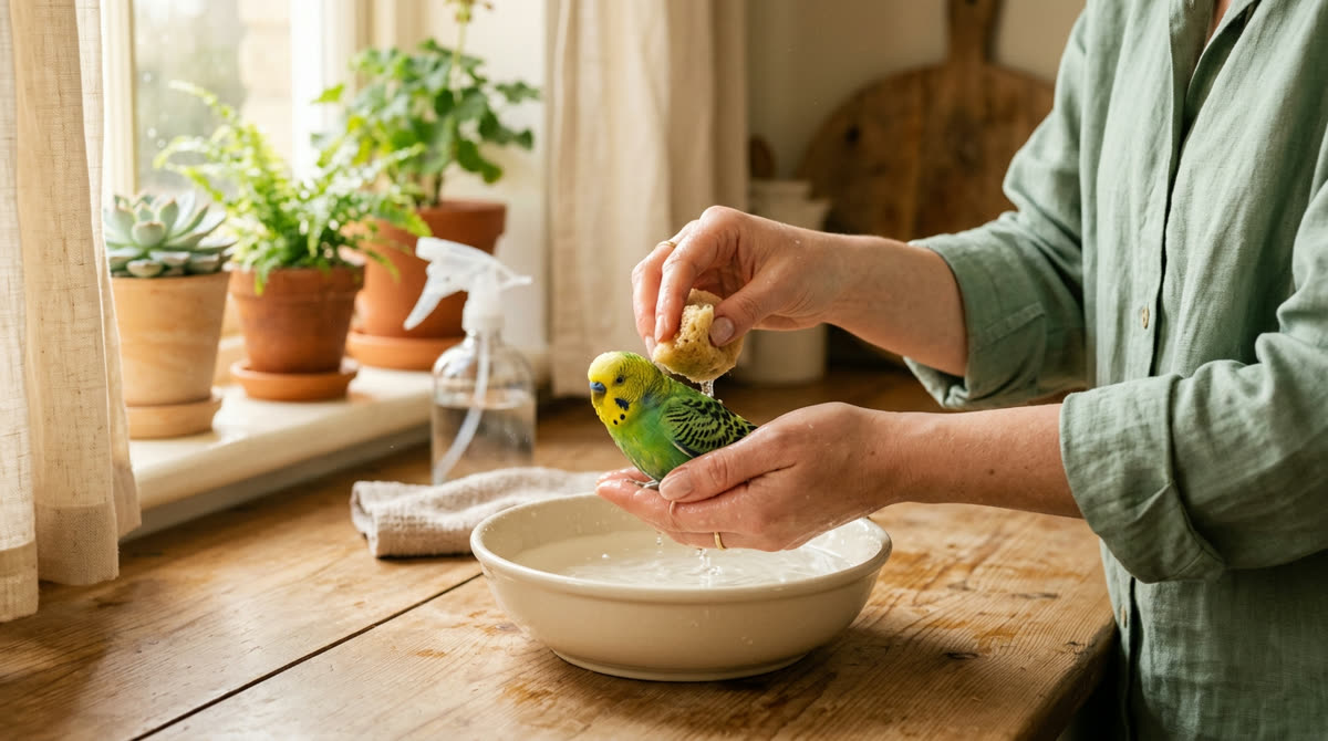 Illustration for How to Bathe a Pet Bird and Keep Feathers Healthy