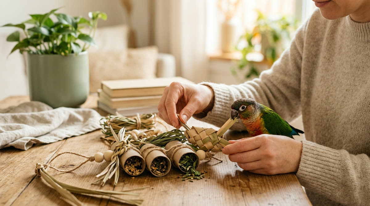 Illustration for How to Make Safe Foraging Toys for Birds at Home