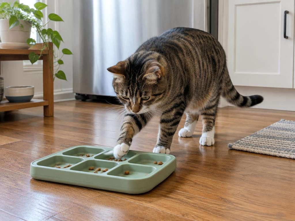 Photo illustrating the guide: how to Introduce a Puzzle Feeder to Your Cat