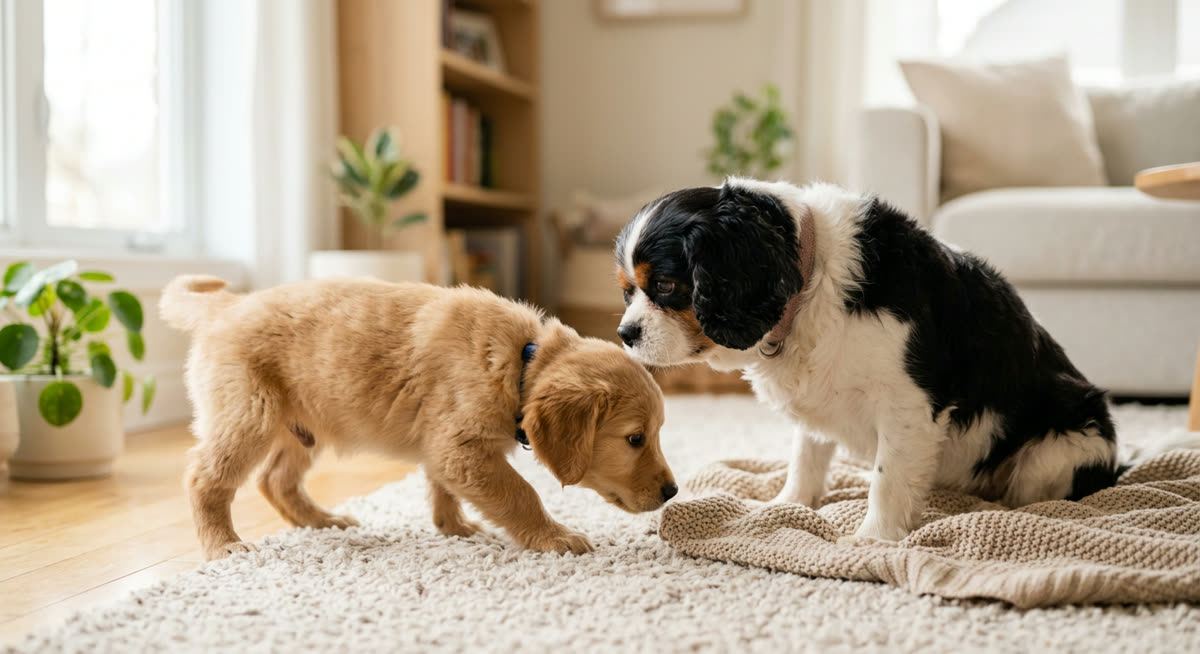 Illustration for How to Introduce a New Puppy to an Older Dog