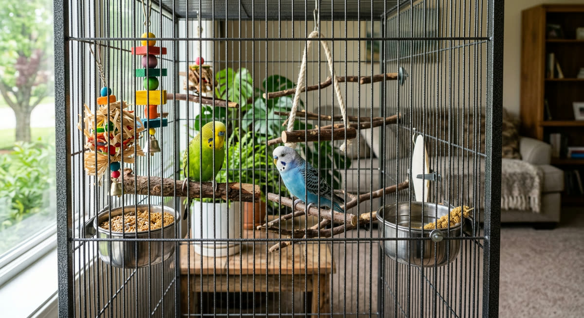 Photo illustrating the guide: how to Set Up Your First Budgie Cage the Right Way